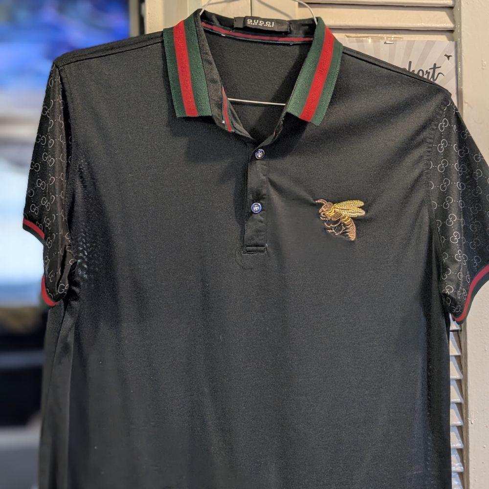 Gucci Black Polo with Gold Embroidered Bee